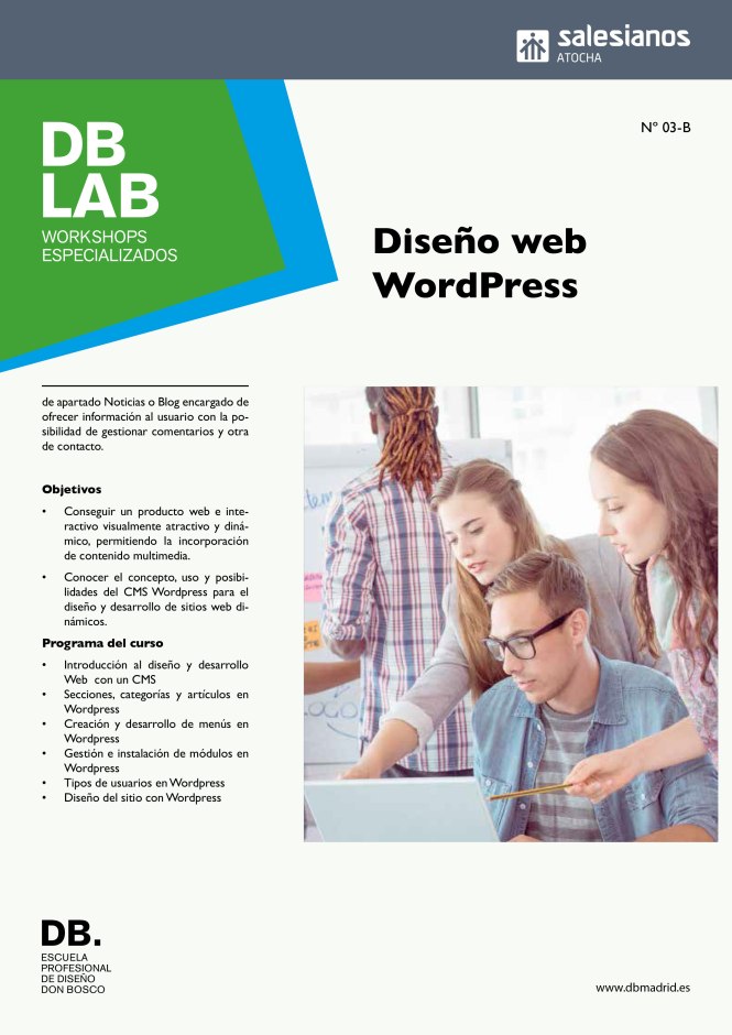 db_lab, workshop, diseño web wordpress, Curso propio; departamento artes gráficas, salesianos atocha, Madrid, formación profesional, diseño, web, wordpress